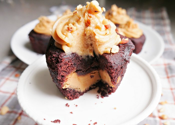 peanut butter filling in chocolate cupcake